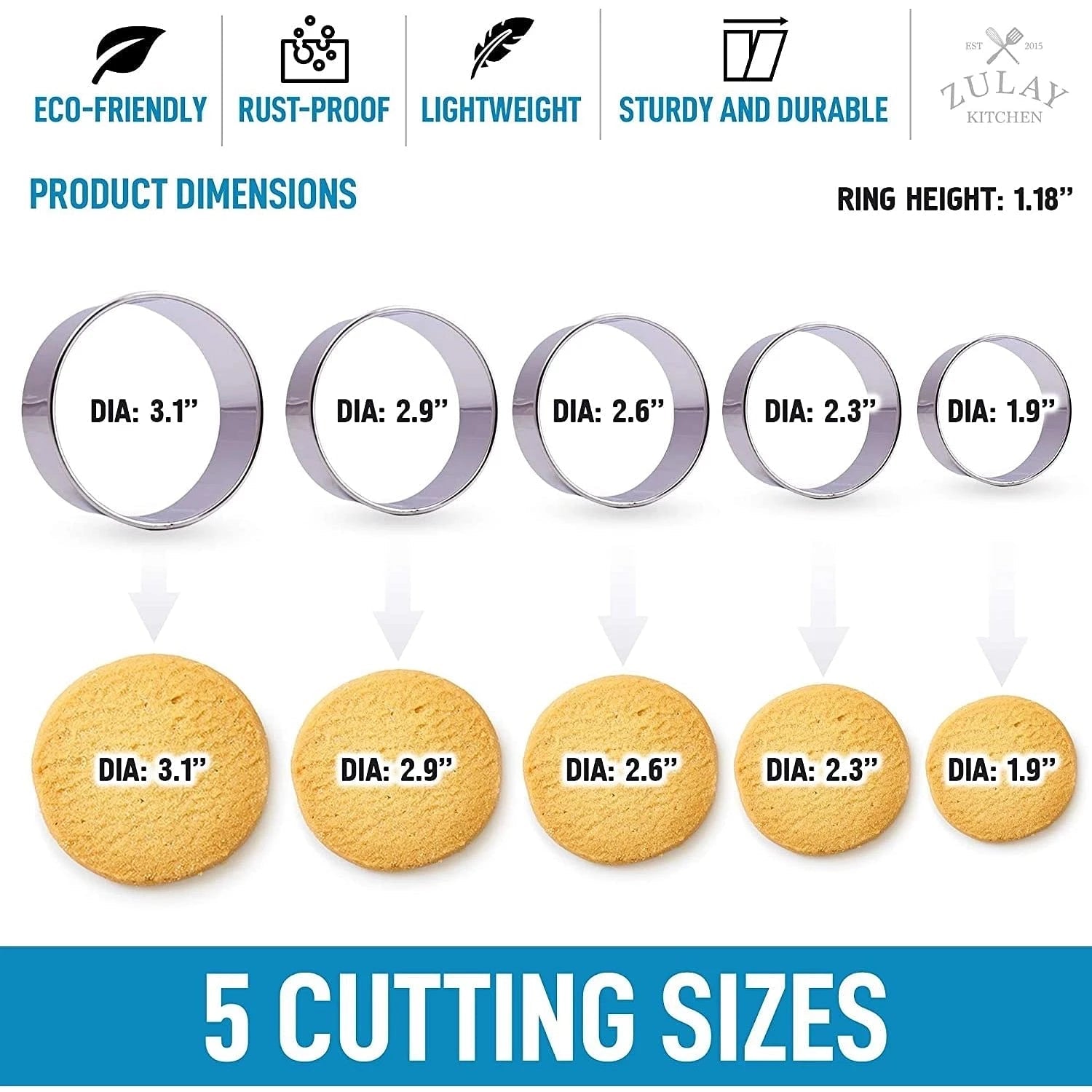 5 Piece Round Cookie Cutter Set - The Baker's Life