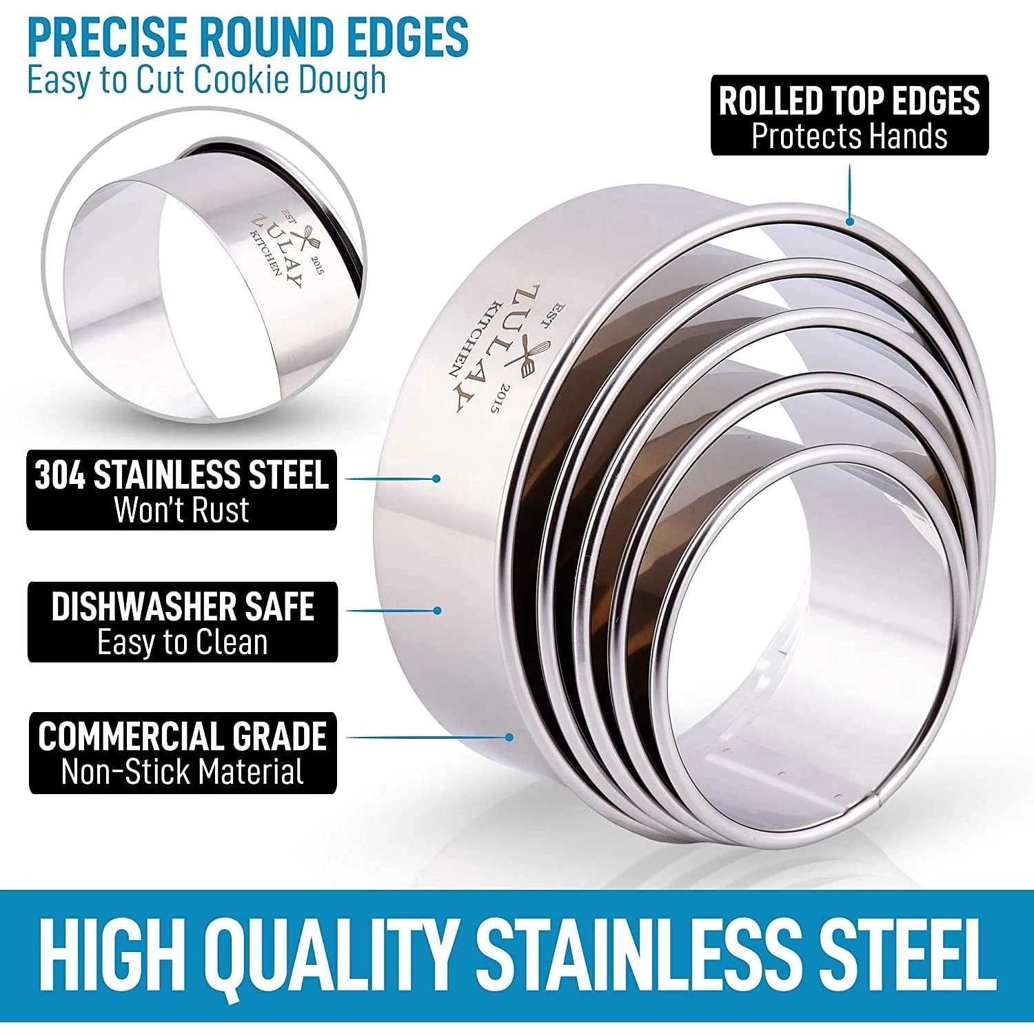 5 Piece Round Cookie Cutter Set - The Baker's Life