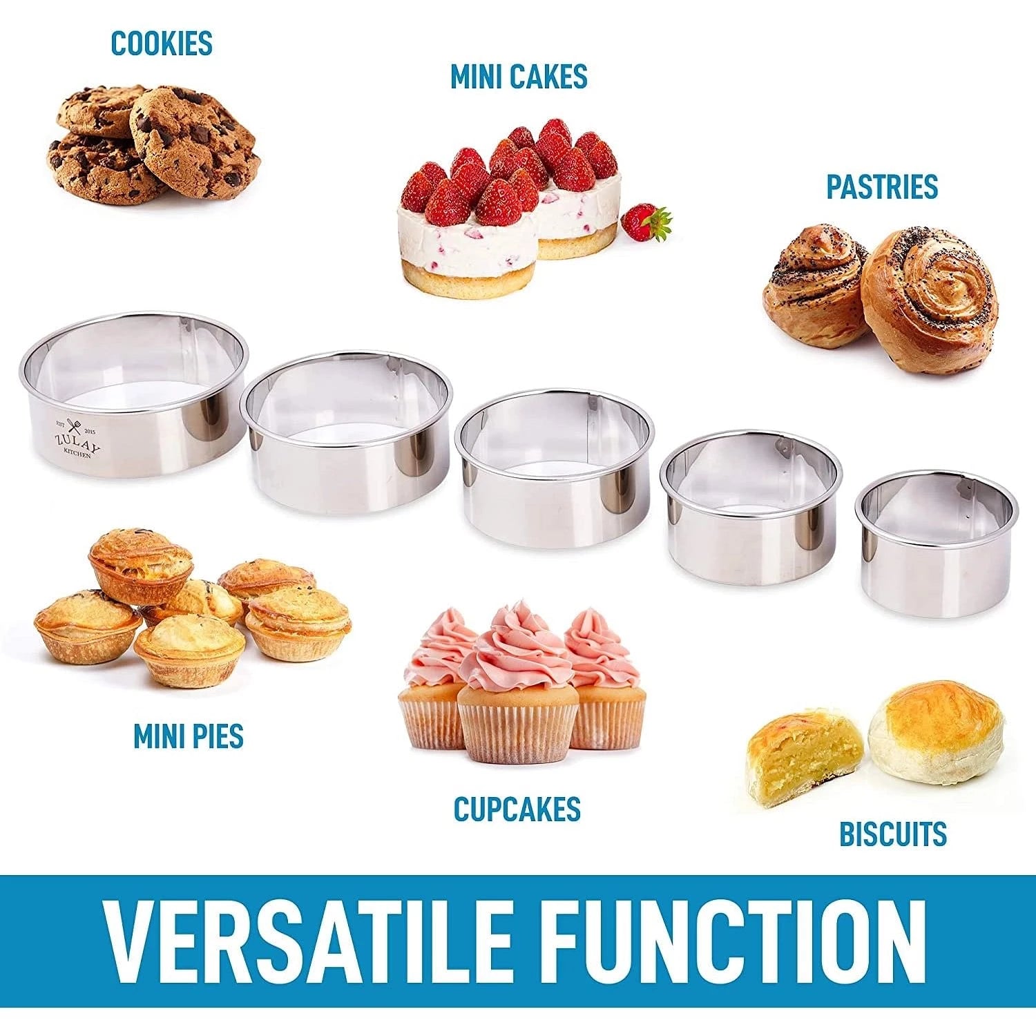 5 Piece Round Cookie Cutter Set - The Baker's Life